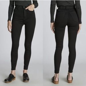 Everlane The Curvy High Rise Skinny Jeans Size 24 Regular Black Raw Hem Stretch‎